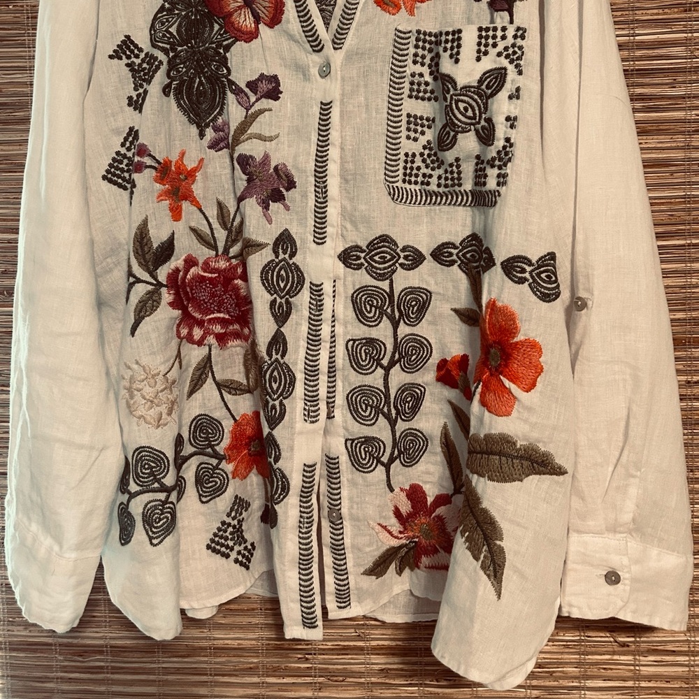 Cotton embroidered button down shirt